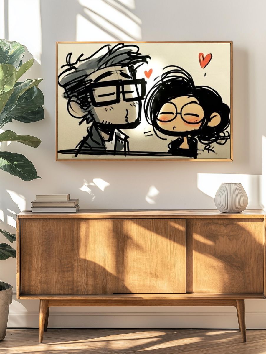Cute Couple Love Illustration Poster. — room view 3