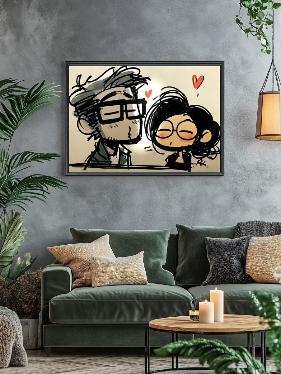 Cute Couple Love Illustration Poster. — room view 4