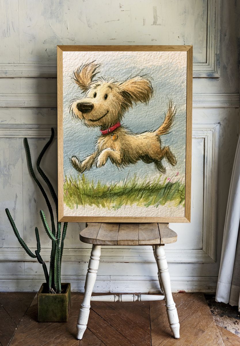 Playful Dog Watercolor Poster. — room view 1