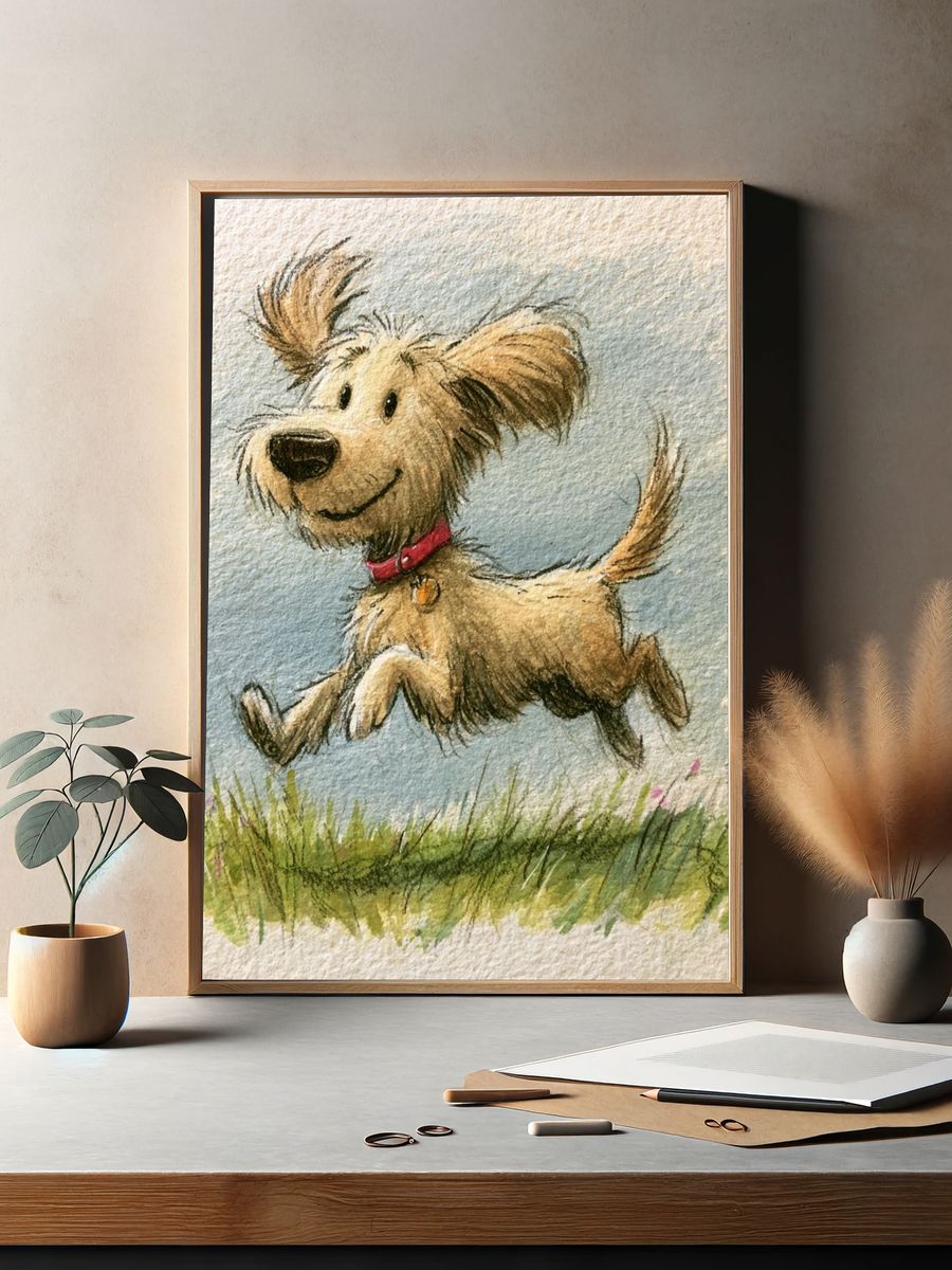 Playful Dog Watercolor Poster. — room view 2