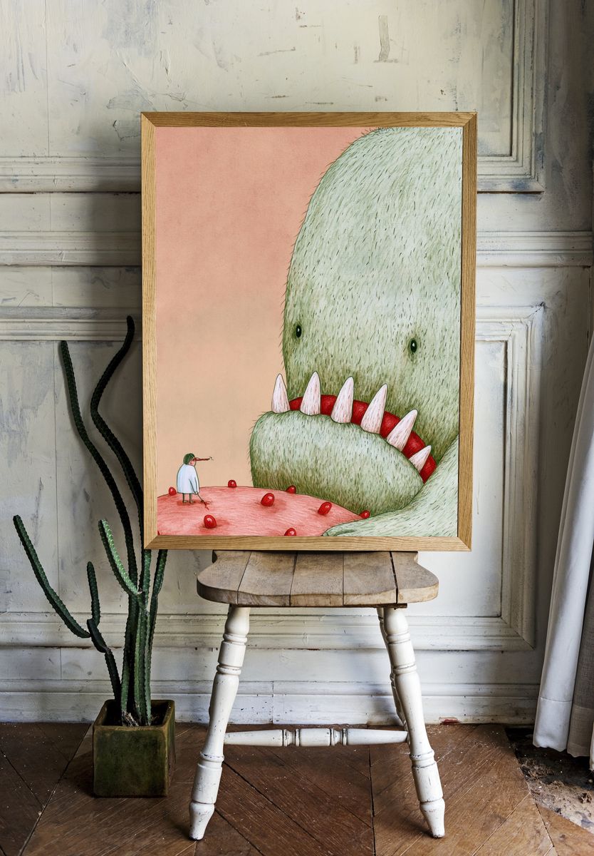 Monster Encounter Surrealism Print. — room view 1