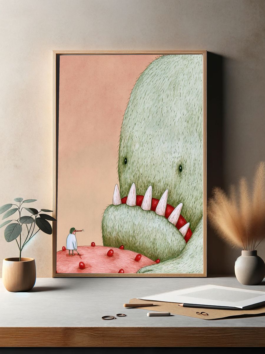 Monster Encounter Surrealism Print. — room view 2