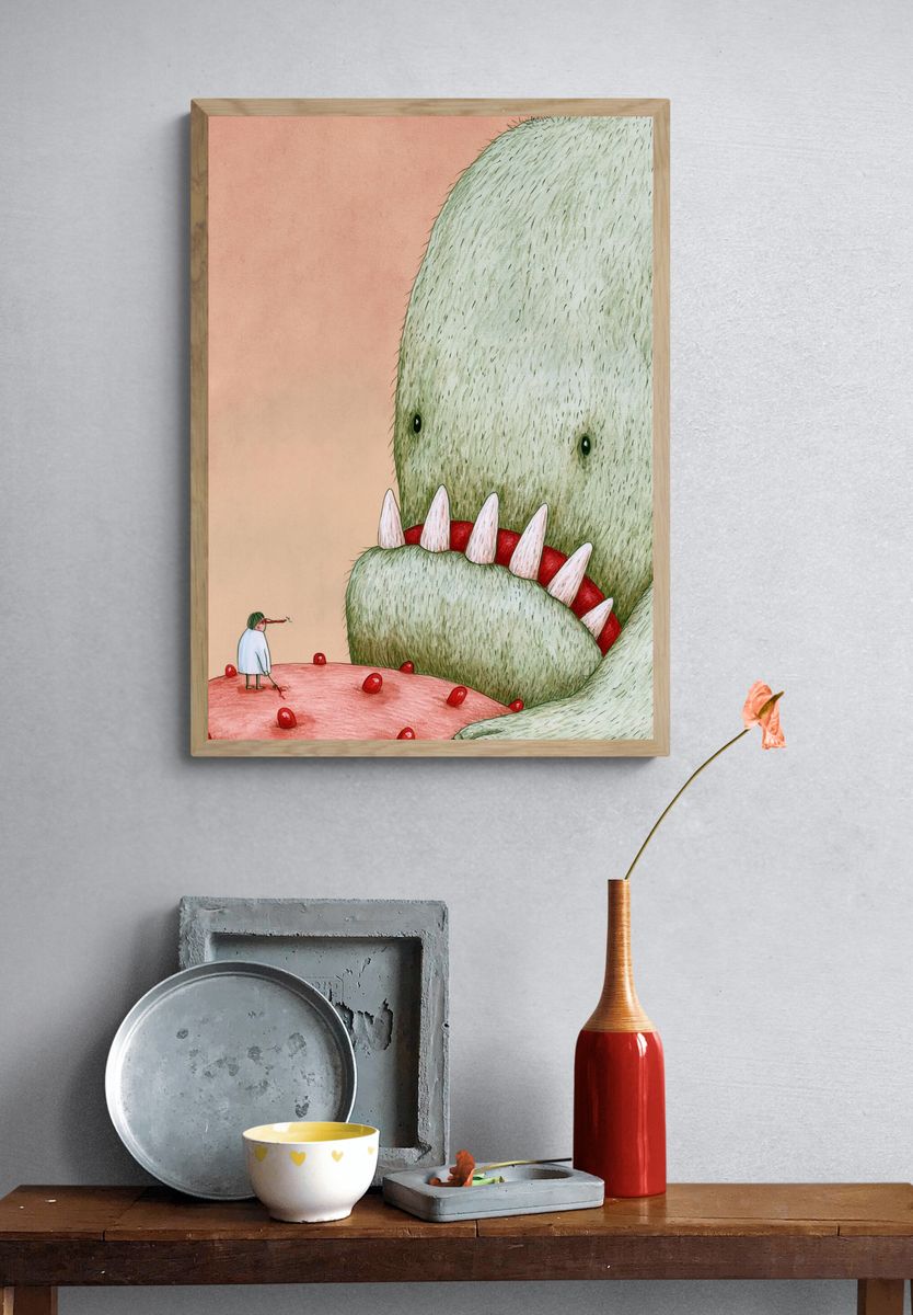 Monster Encounter Surrealism Print. — room view 3