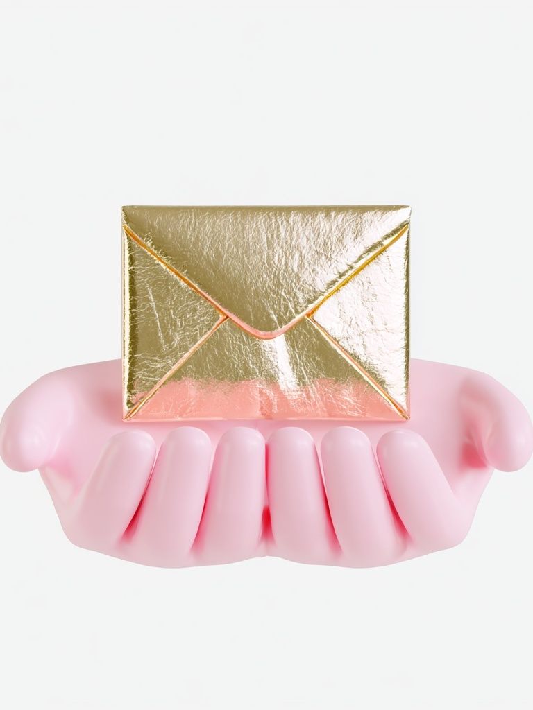 Golden Envelope in Pink Hands Poster. poster detail