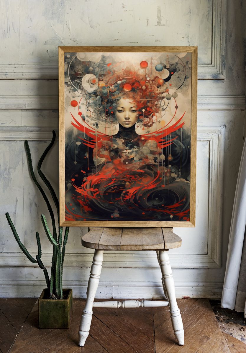 Surreal Geisha Portrait Print. room preview