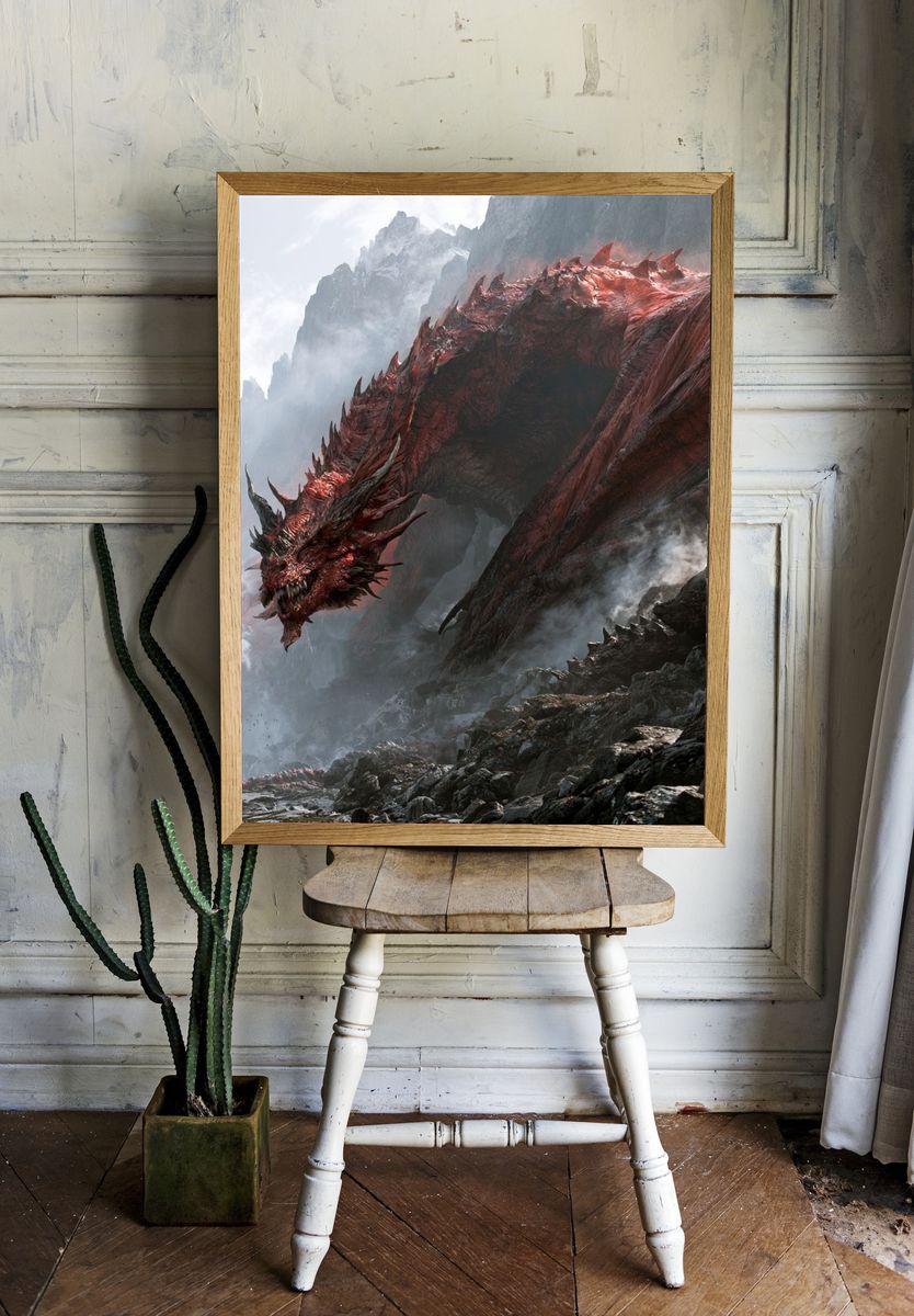 Red Dragon Mountain Fantasy Print. — room view 1