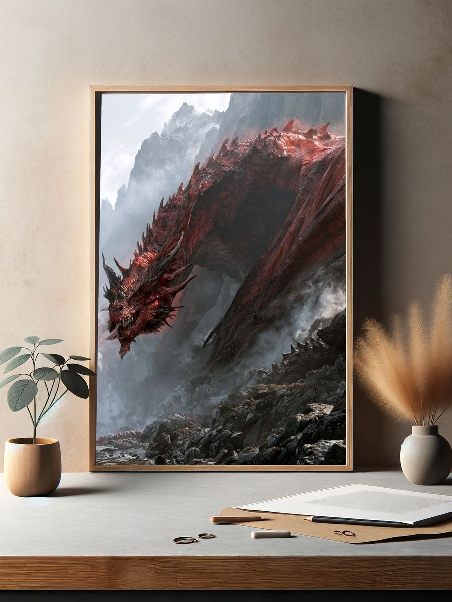 Red Dragon Mountain Fantasy Print. — room view 2