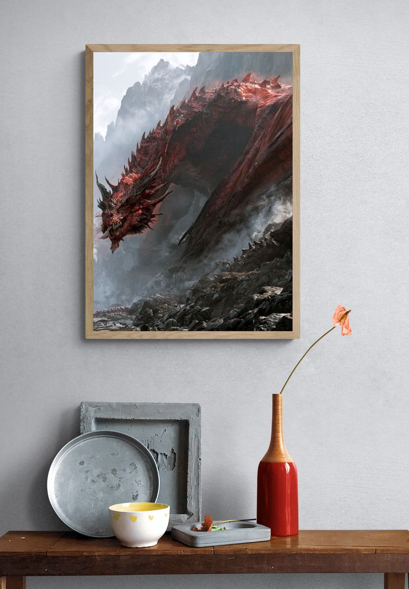 Red Dragon Mountain Fantasy Print. — room view 3