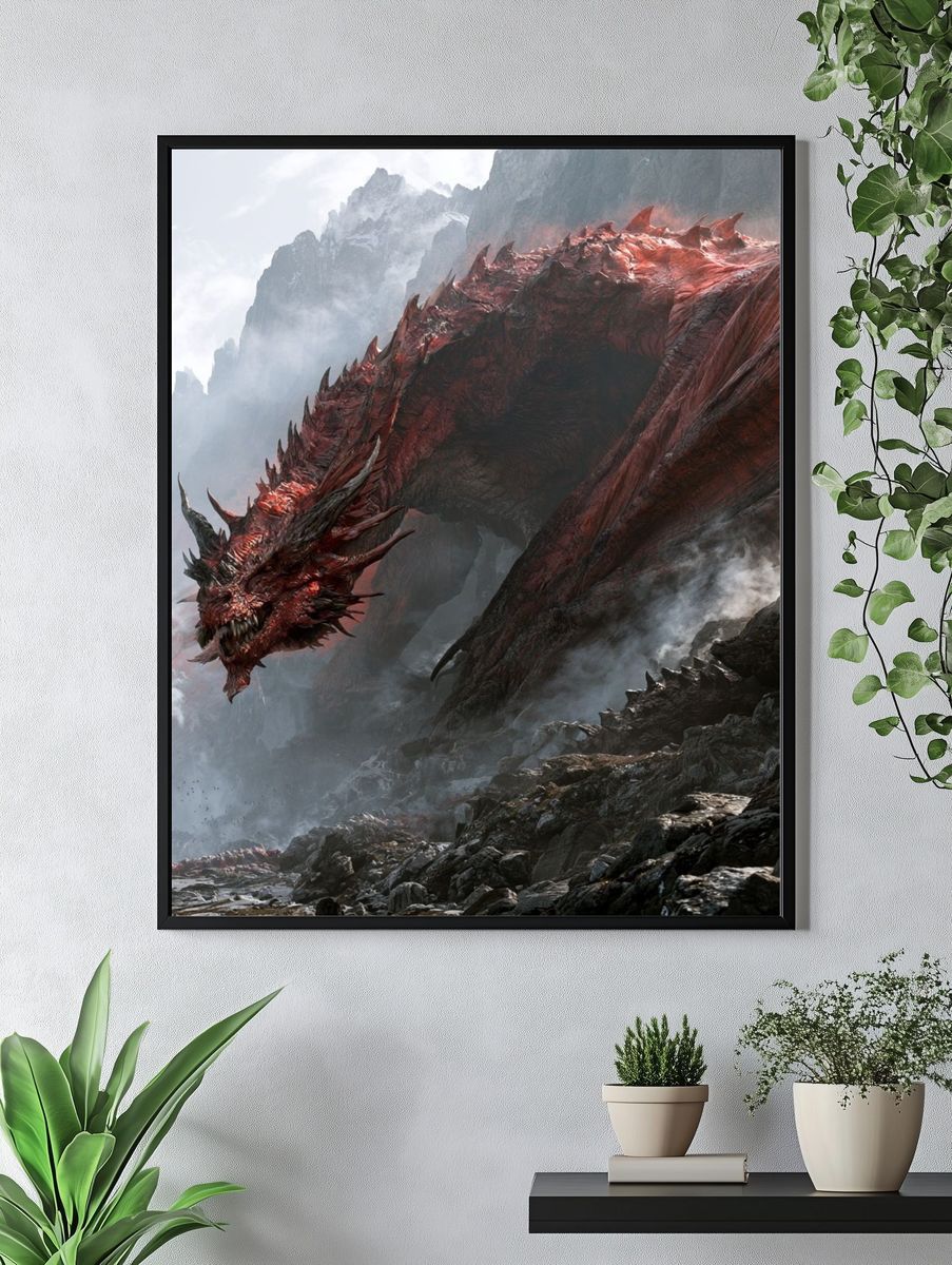 Red Dragon Mountain Fantasy Print. — room view 4