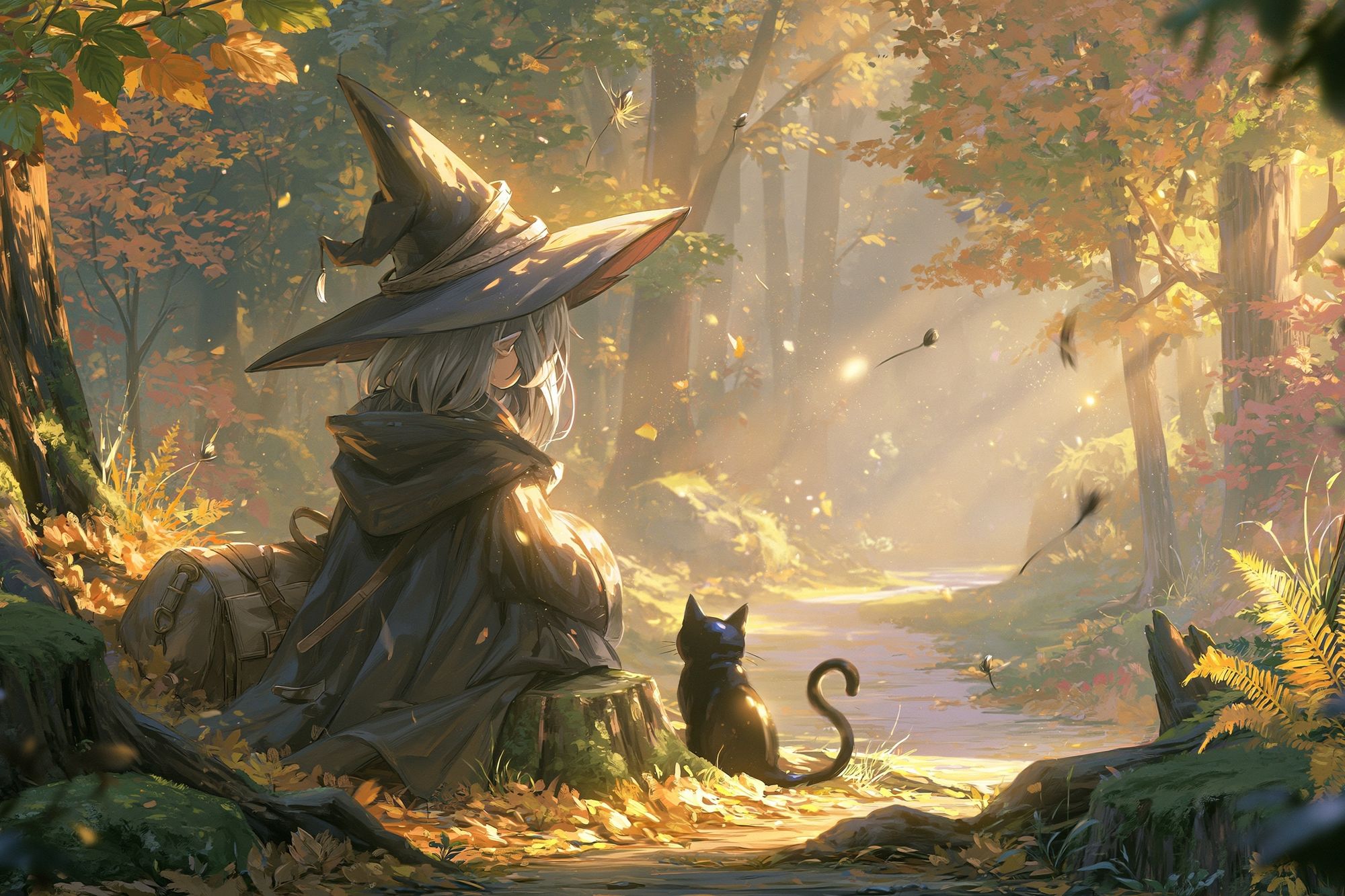 Witch in Autumn Forest Print. poster detail