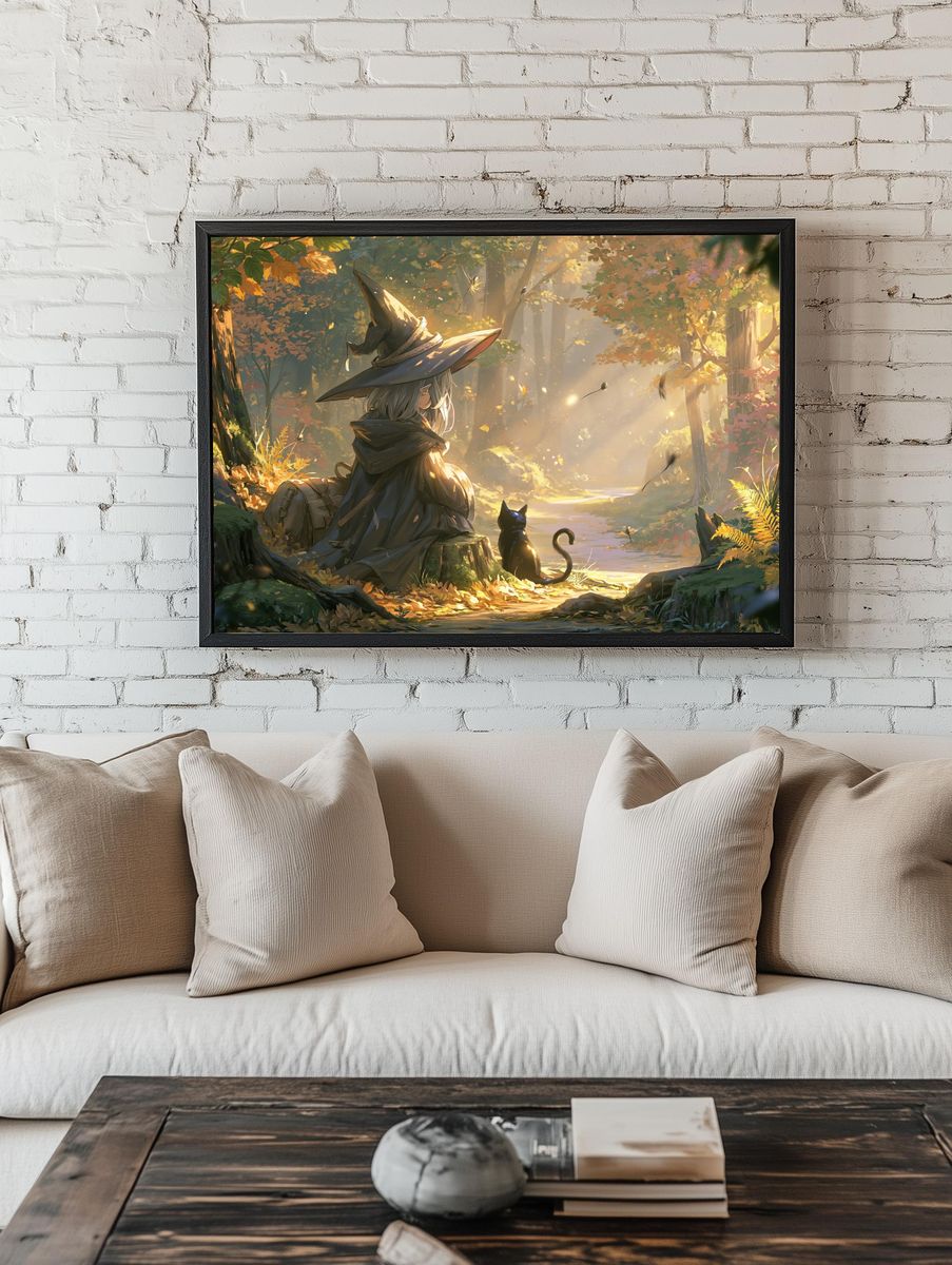 Witch in Autumn Forest Print. — room view 1