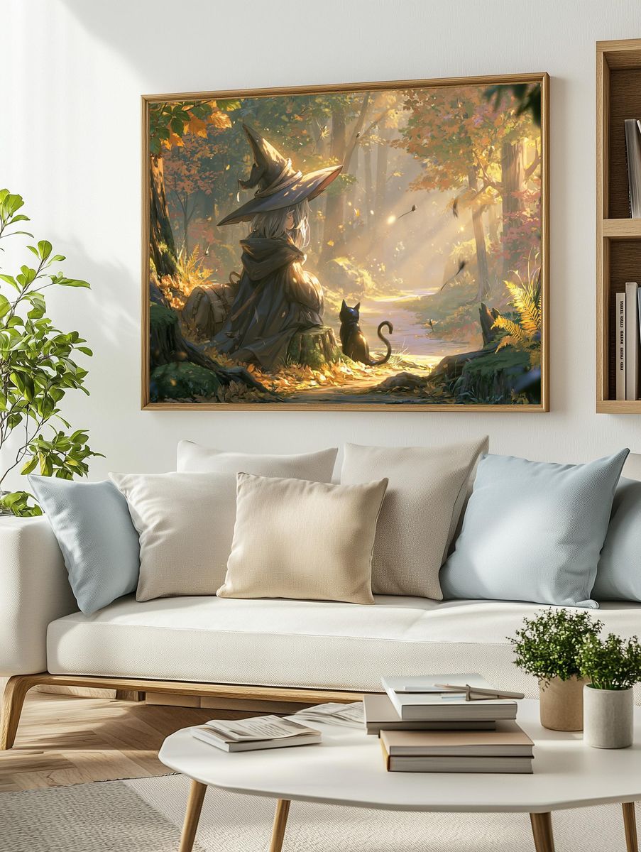 Witch in Autumn Forest Print. — room view 2