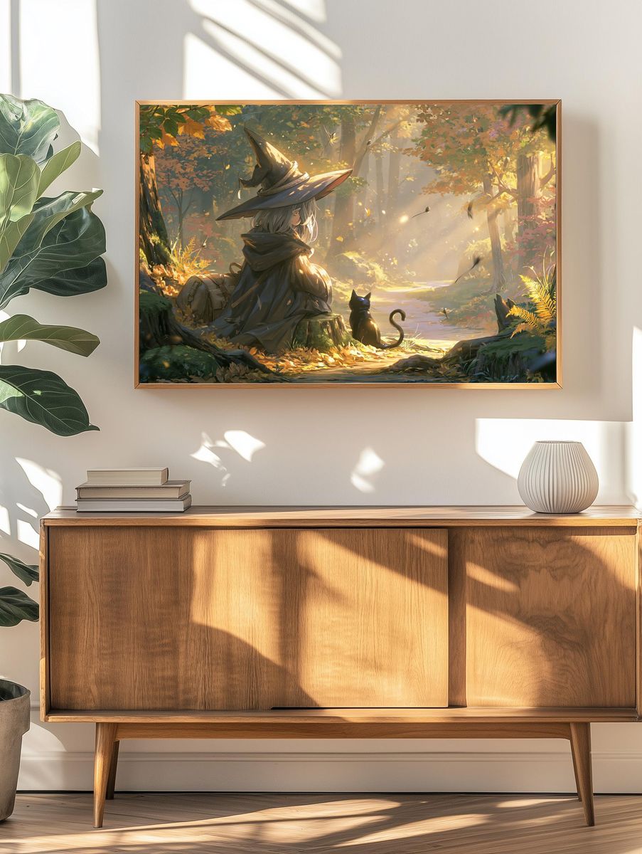 Witch in Autumn Forest Print. — room view 3