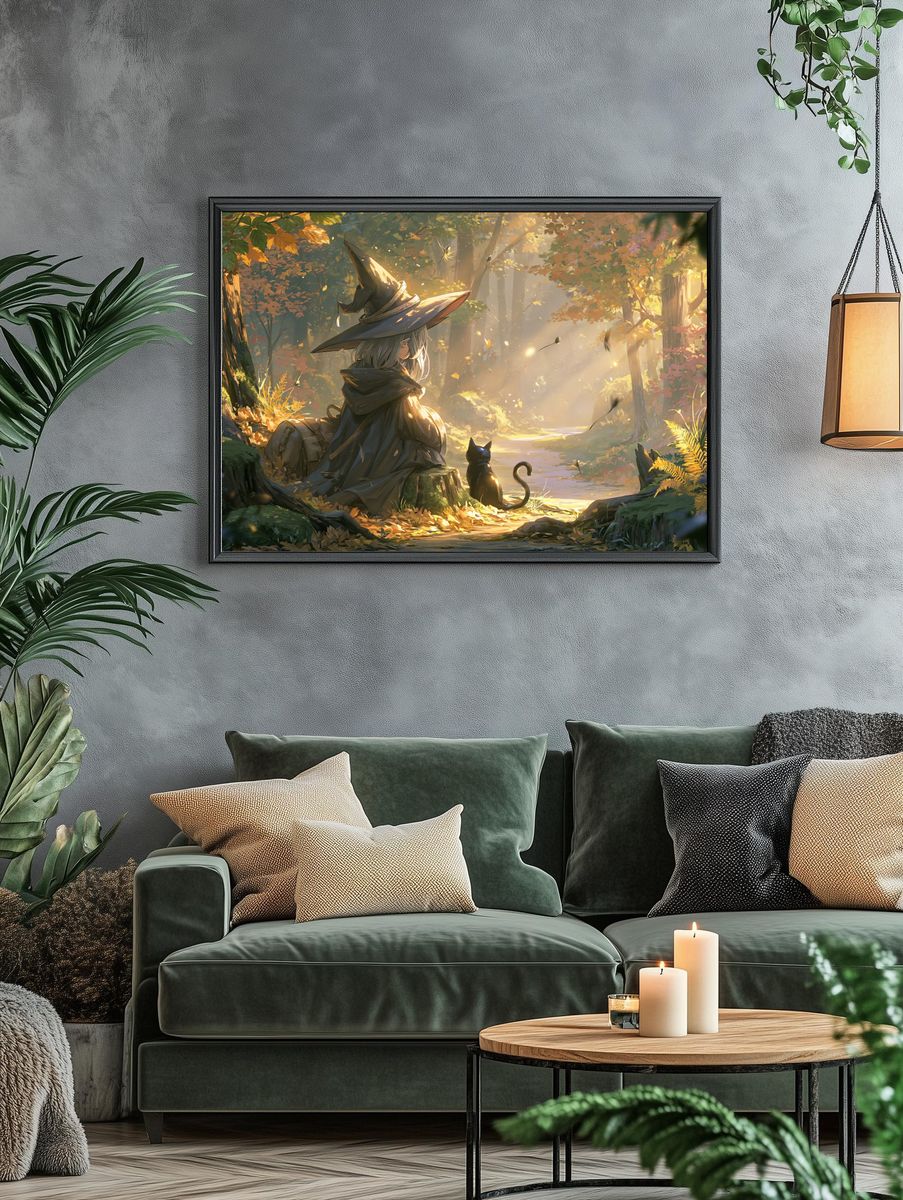 Witch in Autumn Forest Print. — room view 4