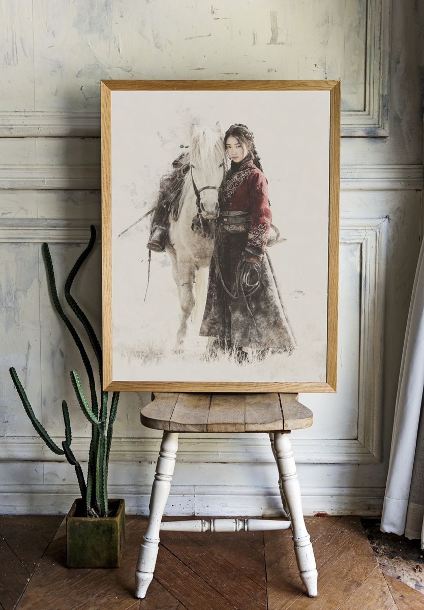 Horse and Woman Watercolor Print room preview