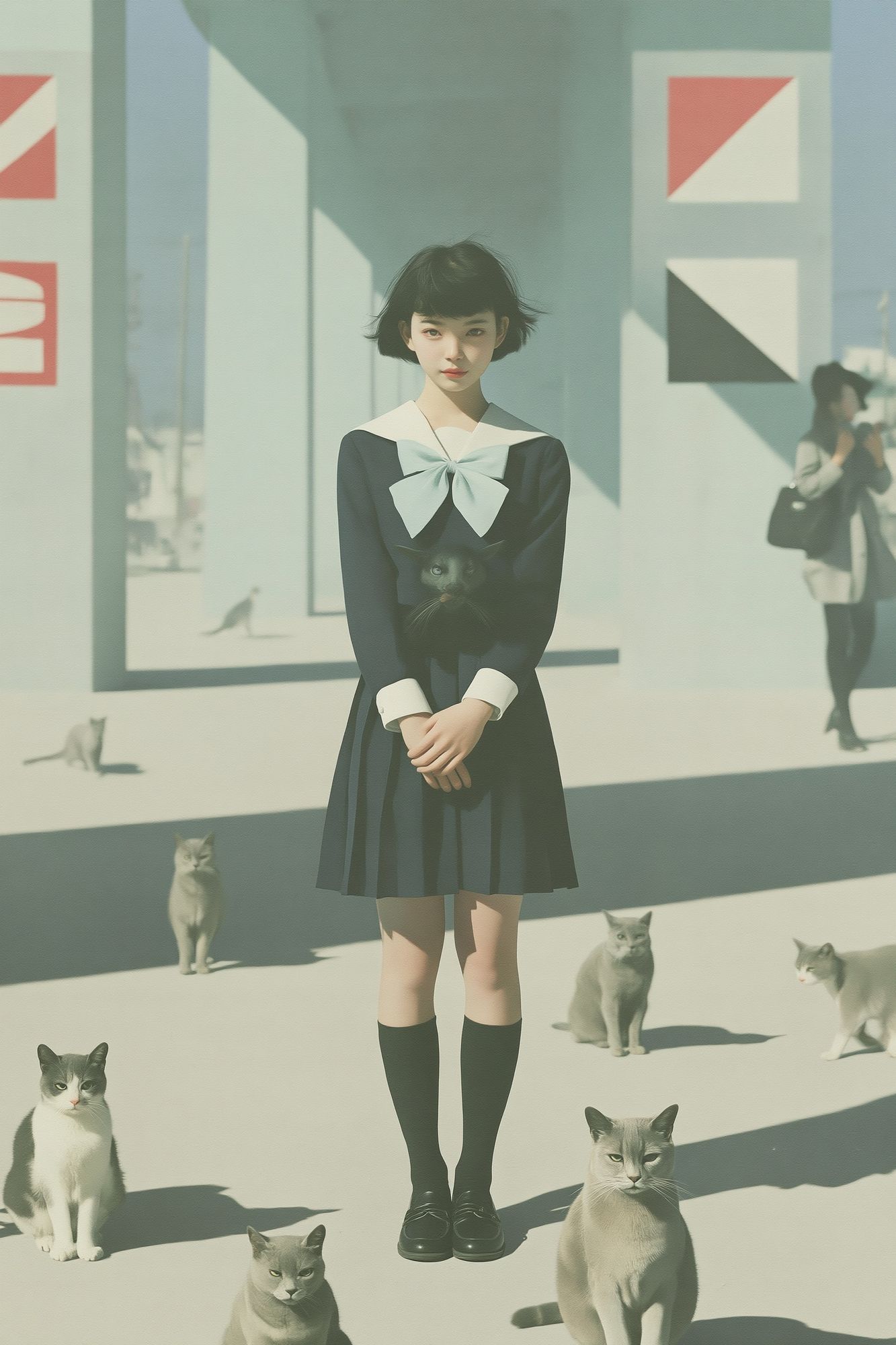 Girl with Cats Surreal Illustration Poster. poster — illustration art