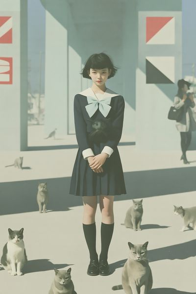 Girl with Cats Surreal Illustration Poster. poster
