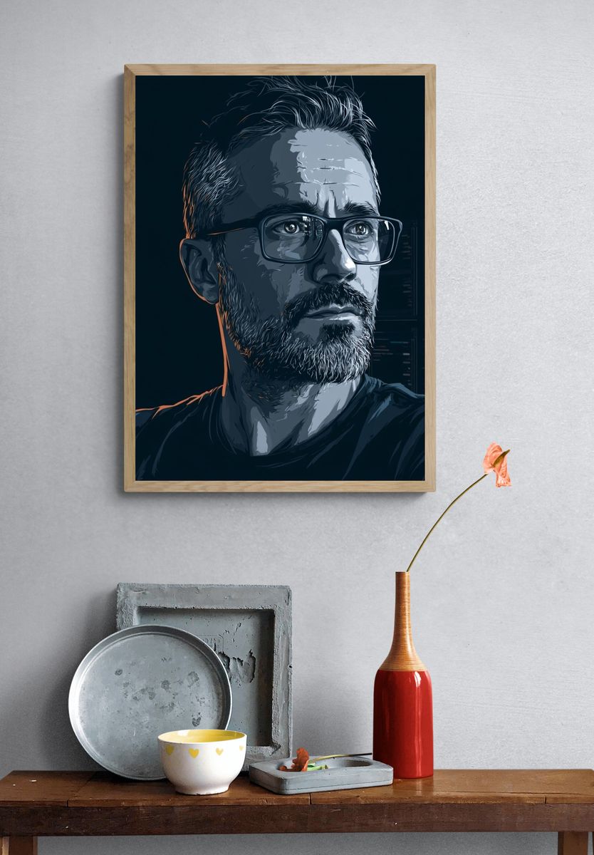 Bearded Man Portrait Illustration Print. — room view 3