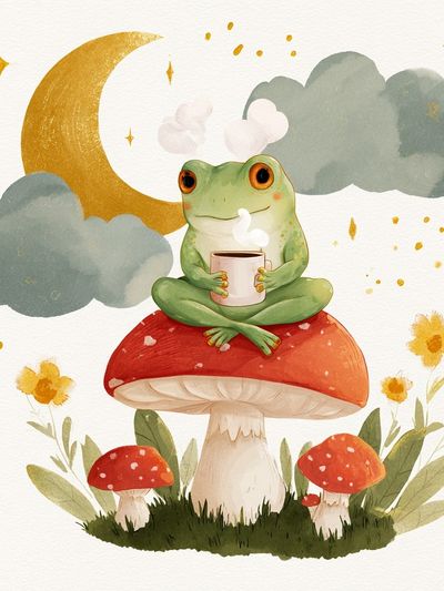 Frog on Mushroom Watercolor Poster. poster print