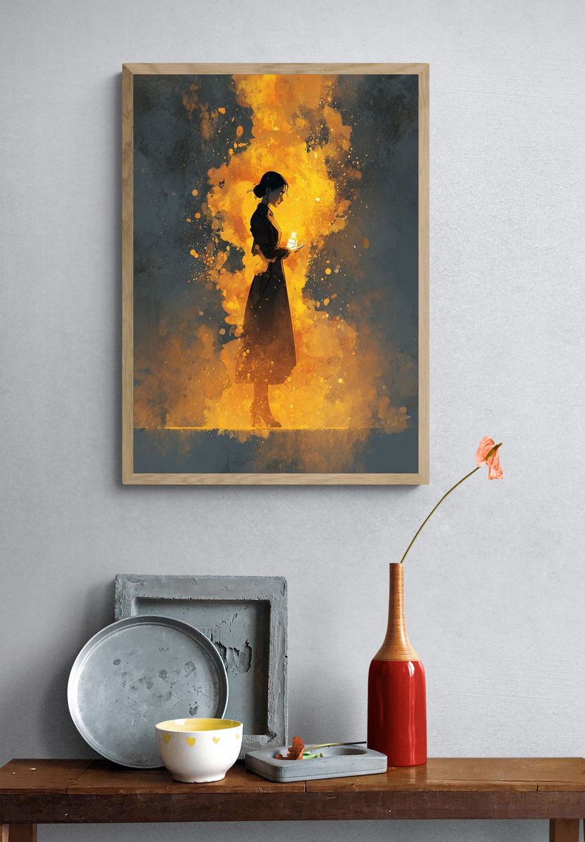 Lantern Woman Illustration Poster. — room view 3