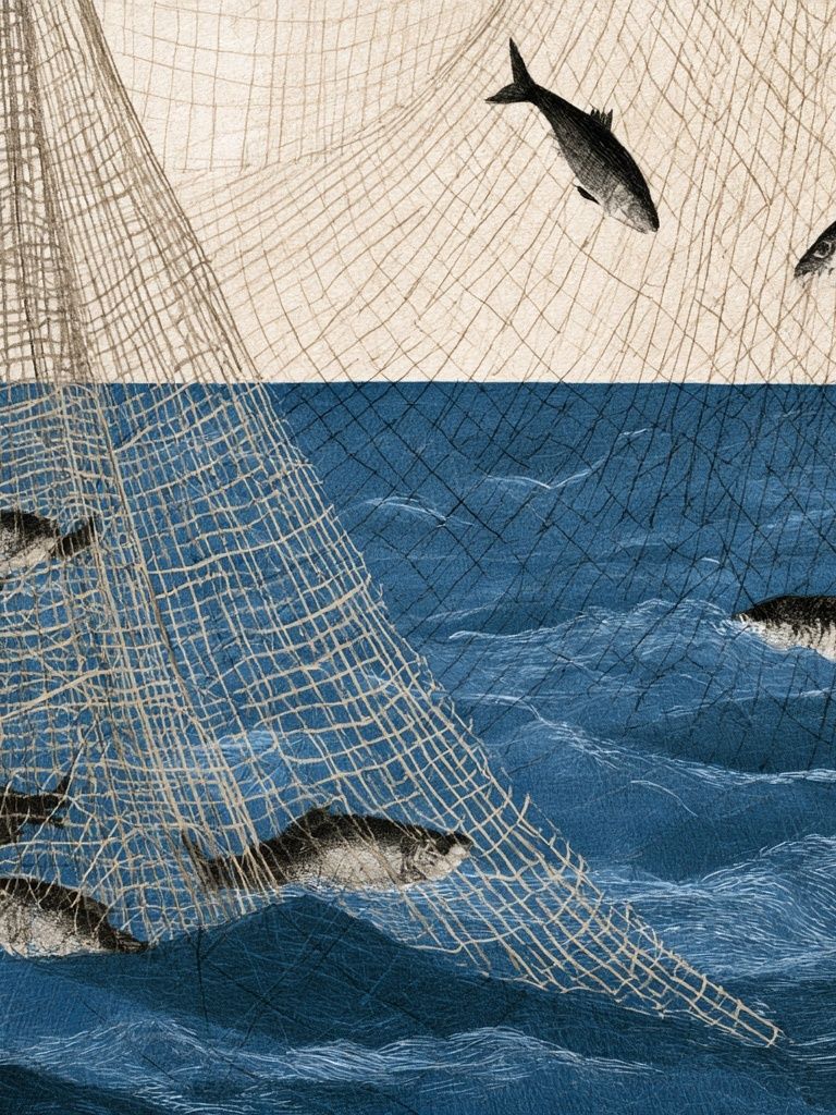 Fishing Net and Fish Illustration Poster. poster — illustration art