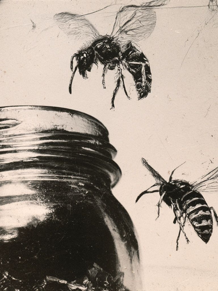 Bees and Jar Ink Poster. poster detail