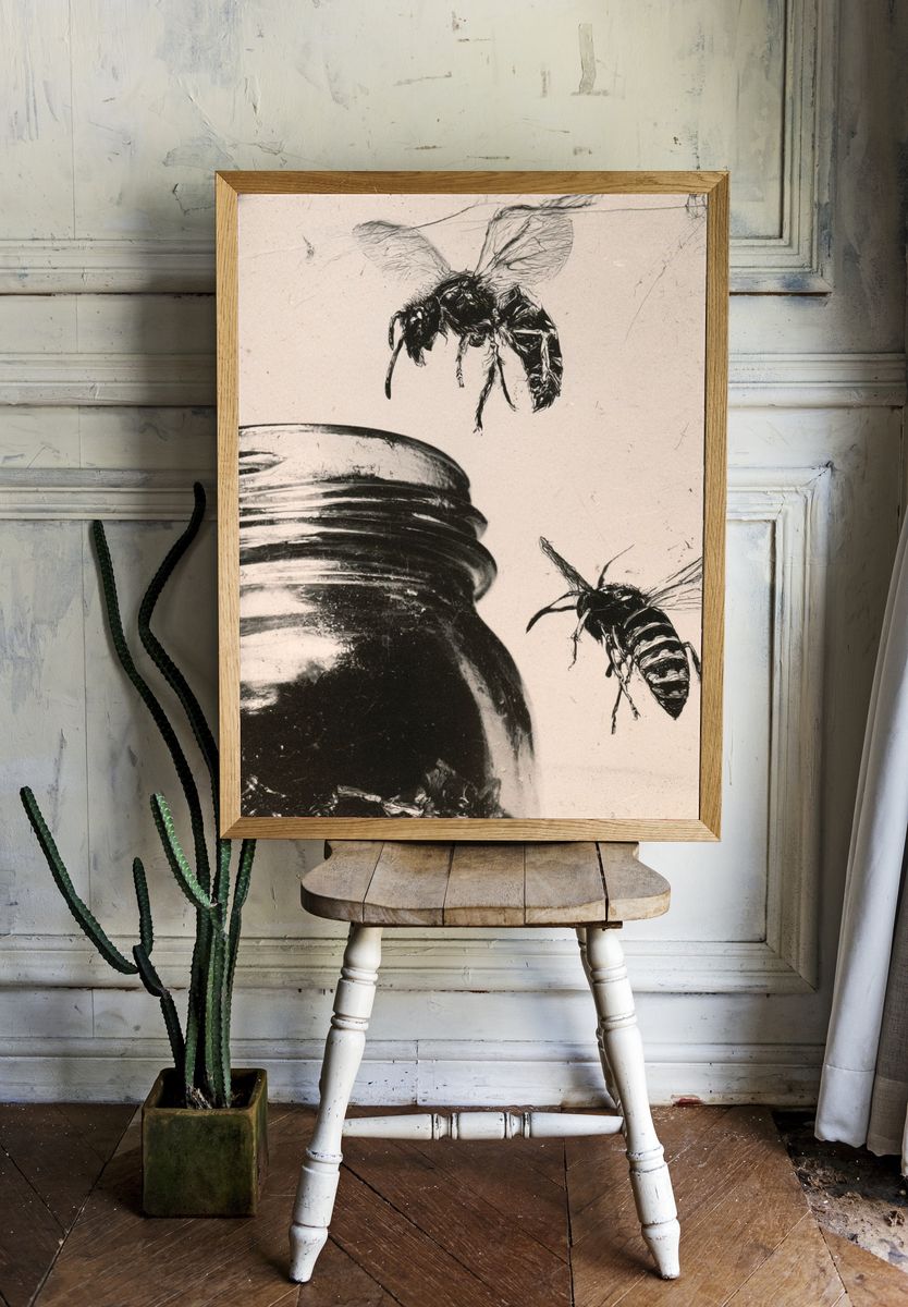 Bees and Jar Ink Poster. — room view 1