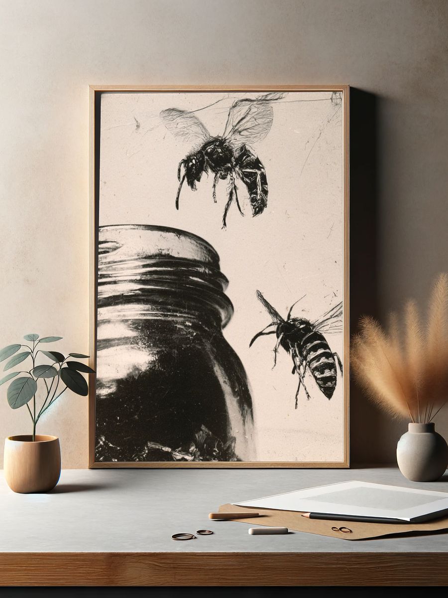 Bees and Jar Ink Poster. — room view 2