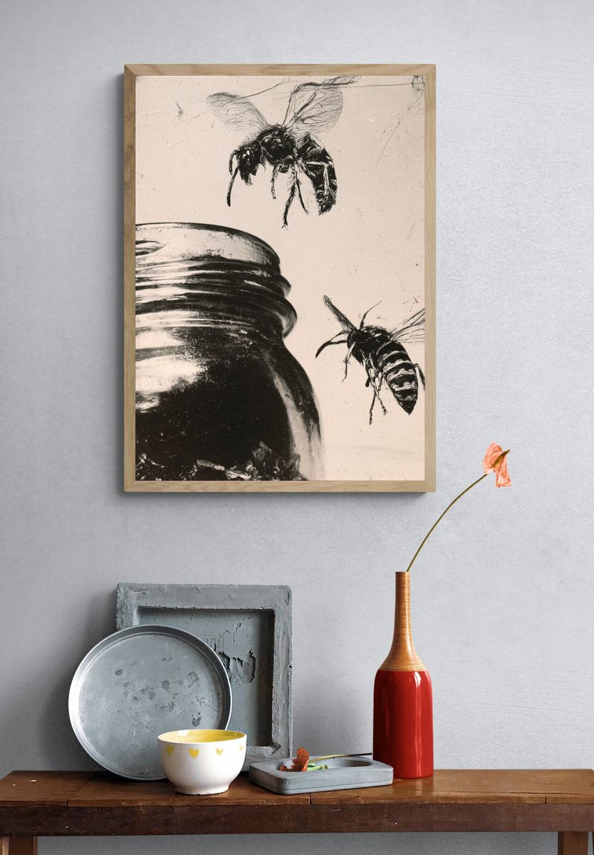 Bees and Jar Ink Poster. — room view 3