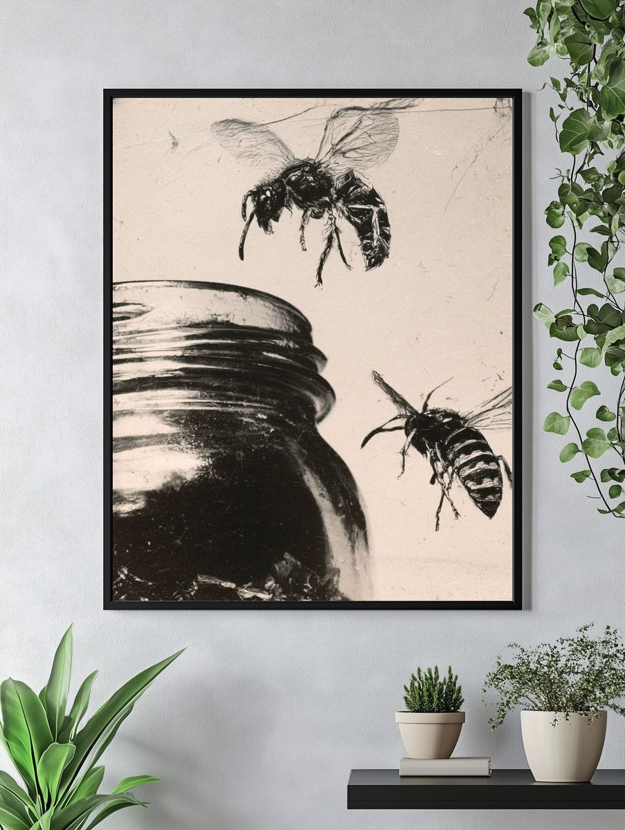 Bees and Jar Ink Poster. — room view 4