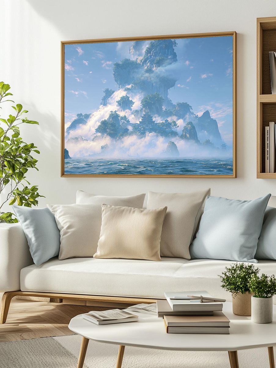Misty Mountain Temple Fantasy Print. — room view 2