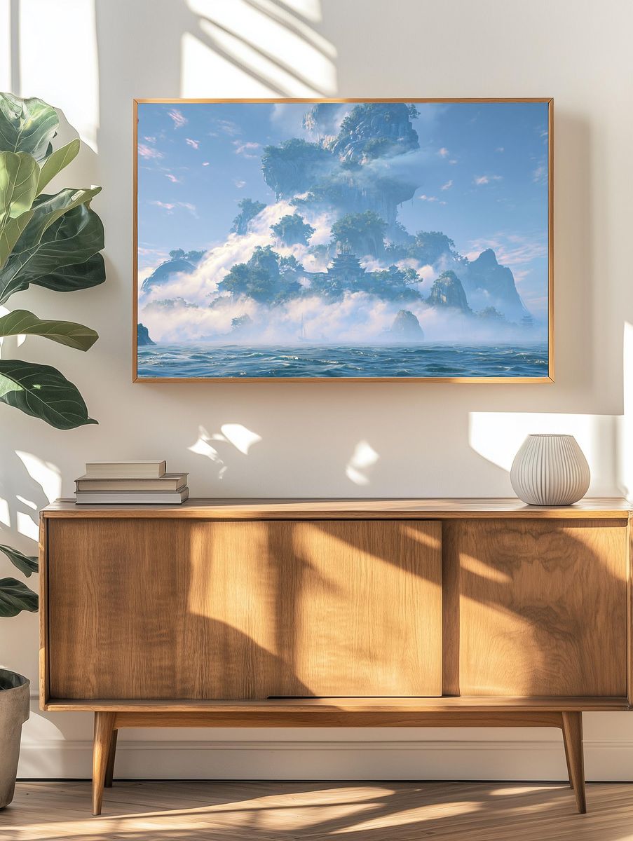 Misty Mountain Temple Fantasy Print. — room view 3