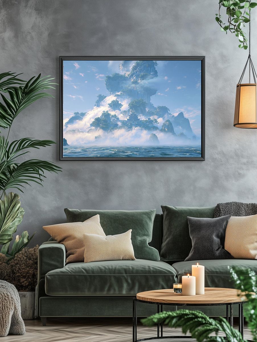Misty Mountain Temple Fantasy Print. — room view 4