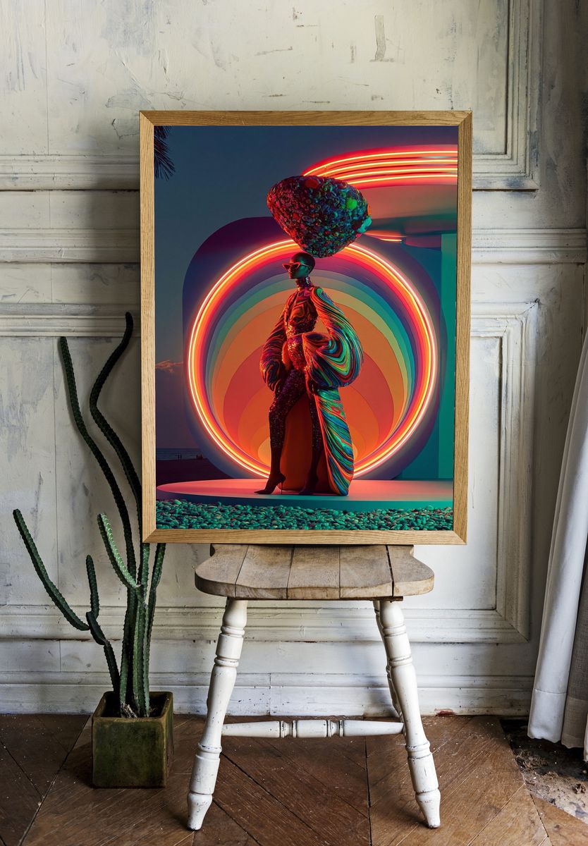 Neon Fashion Figure Illustration Poster. room preview