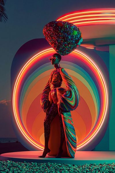 Neon Fashion Figure Illustration Poster.