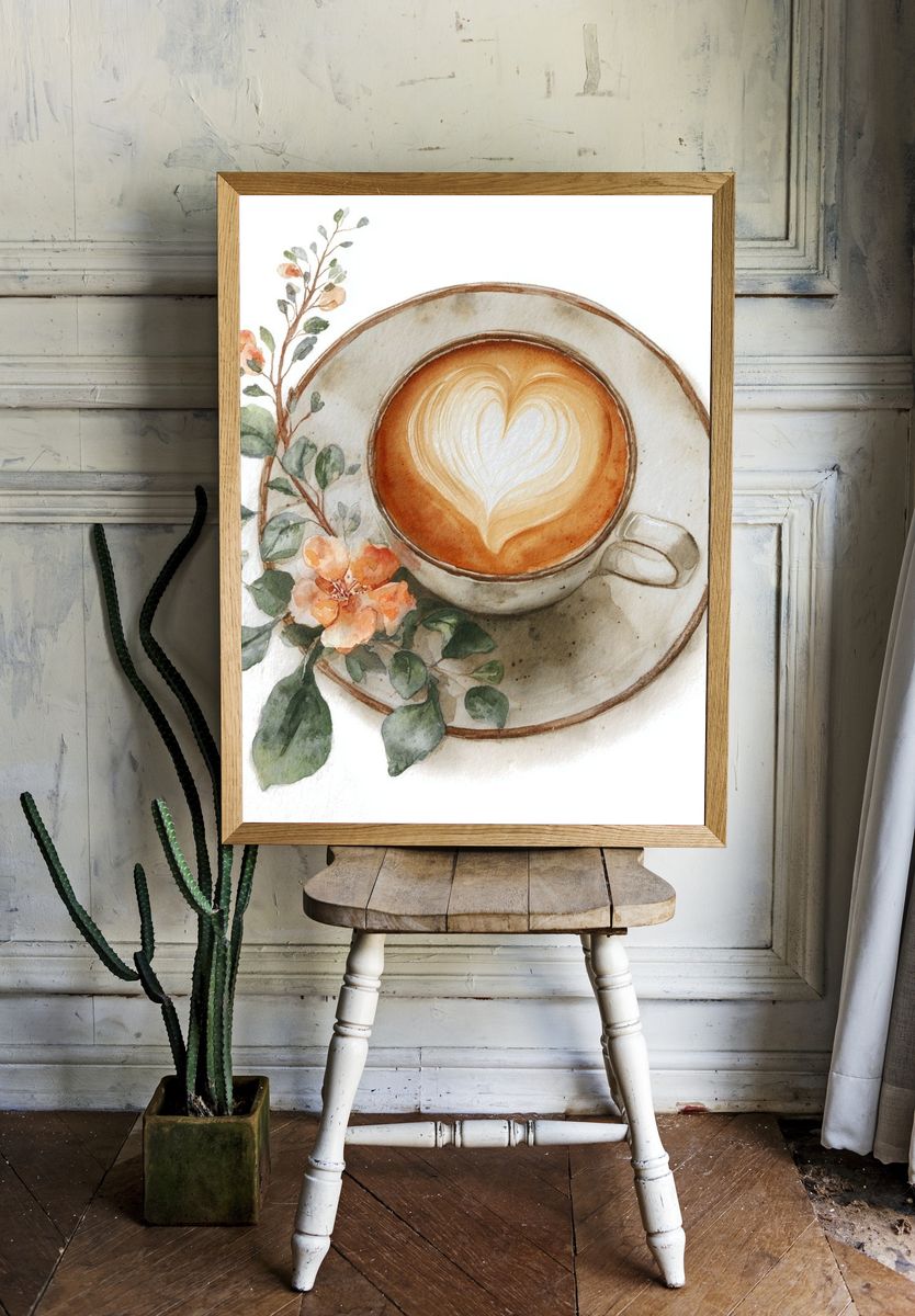 Floral Latte Watercolor Poster room preview