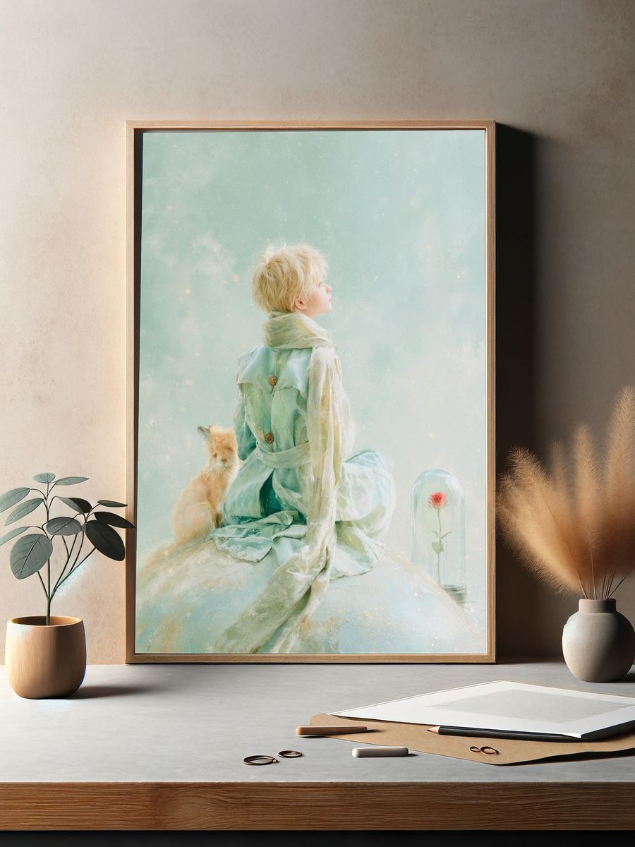 Dreamy Child and Fox Illustration Print. — room view 2