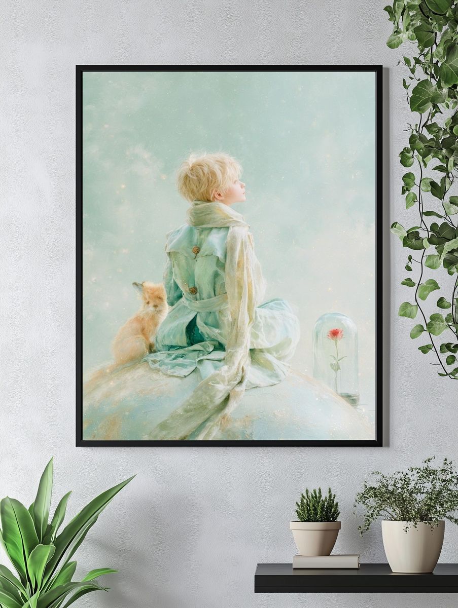 Dreamy Child and Fox Illustration Print. — room view 4