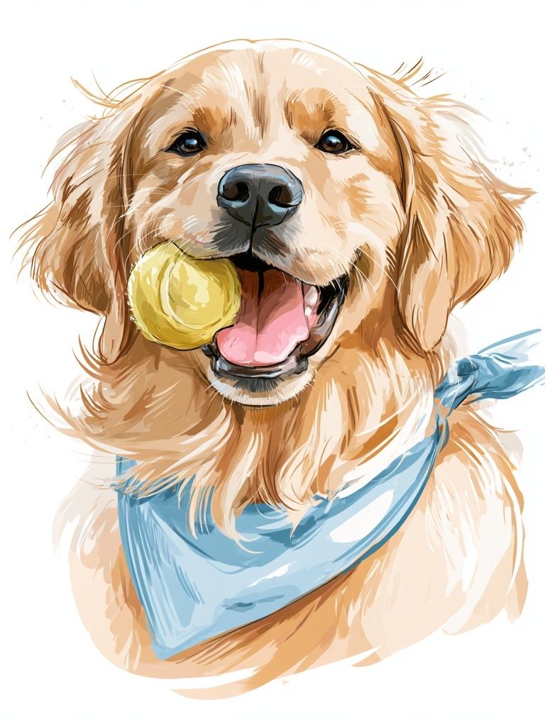 Golden Retriever with Ball Illustration Poster. poster — illustration art
