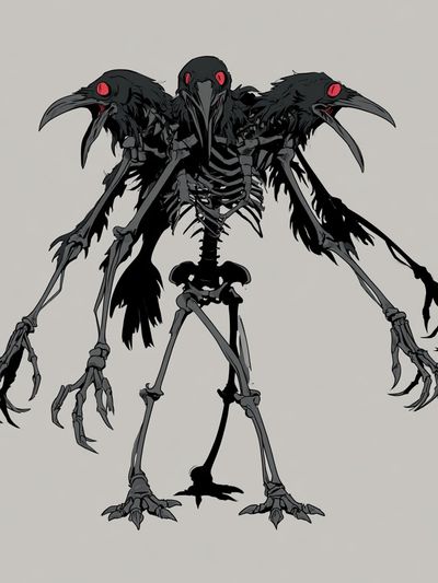 Three-Headed Raven Skeleton Illustration Poster. poster