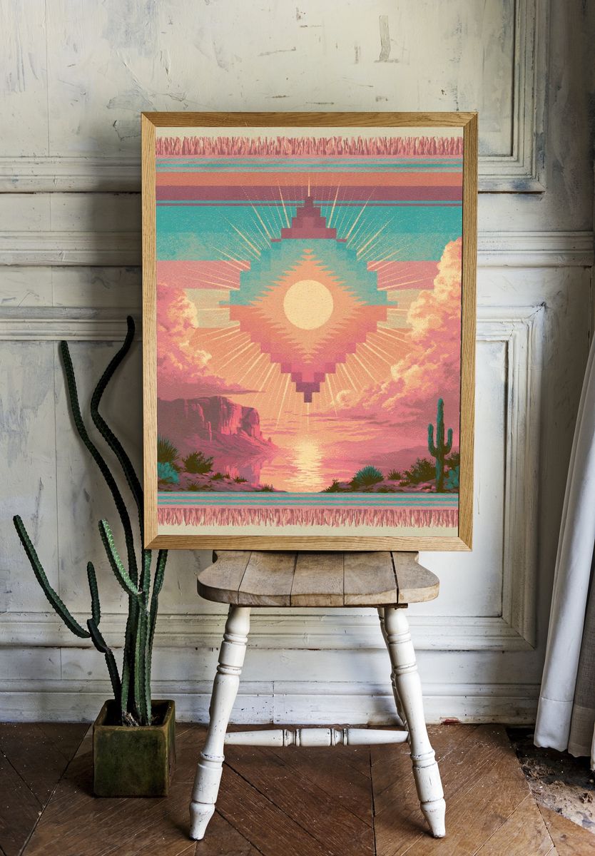 Desert Sunset Geometric Print. room preview