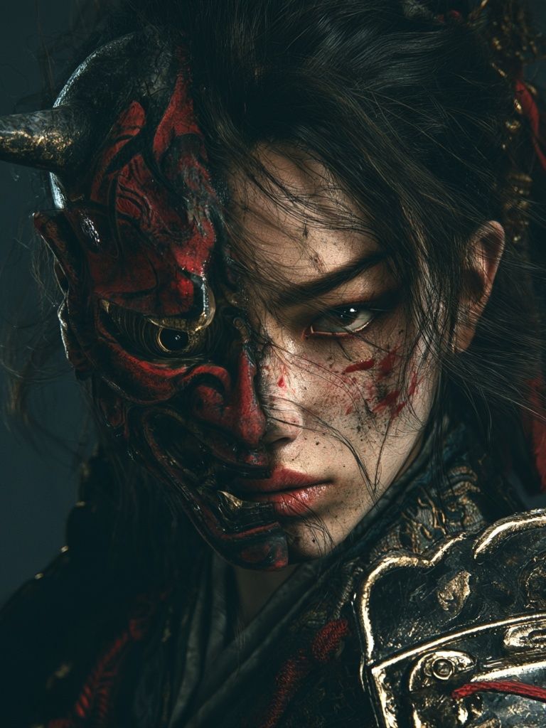 Samurai Demon Portrait Print. poster — illustration art