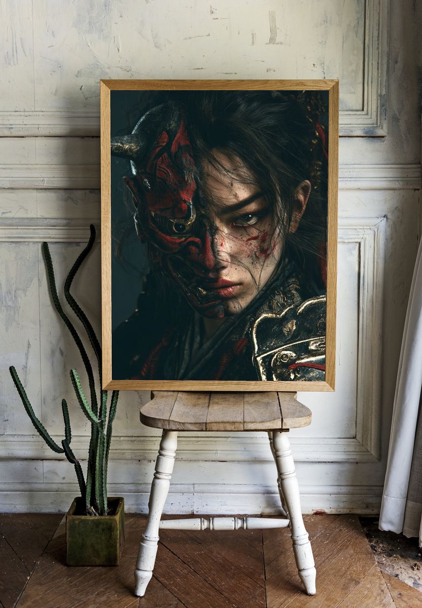 Samurai Demon Portrait Print. — room view 1