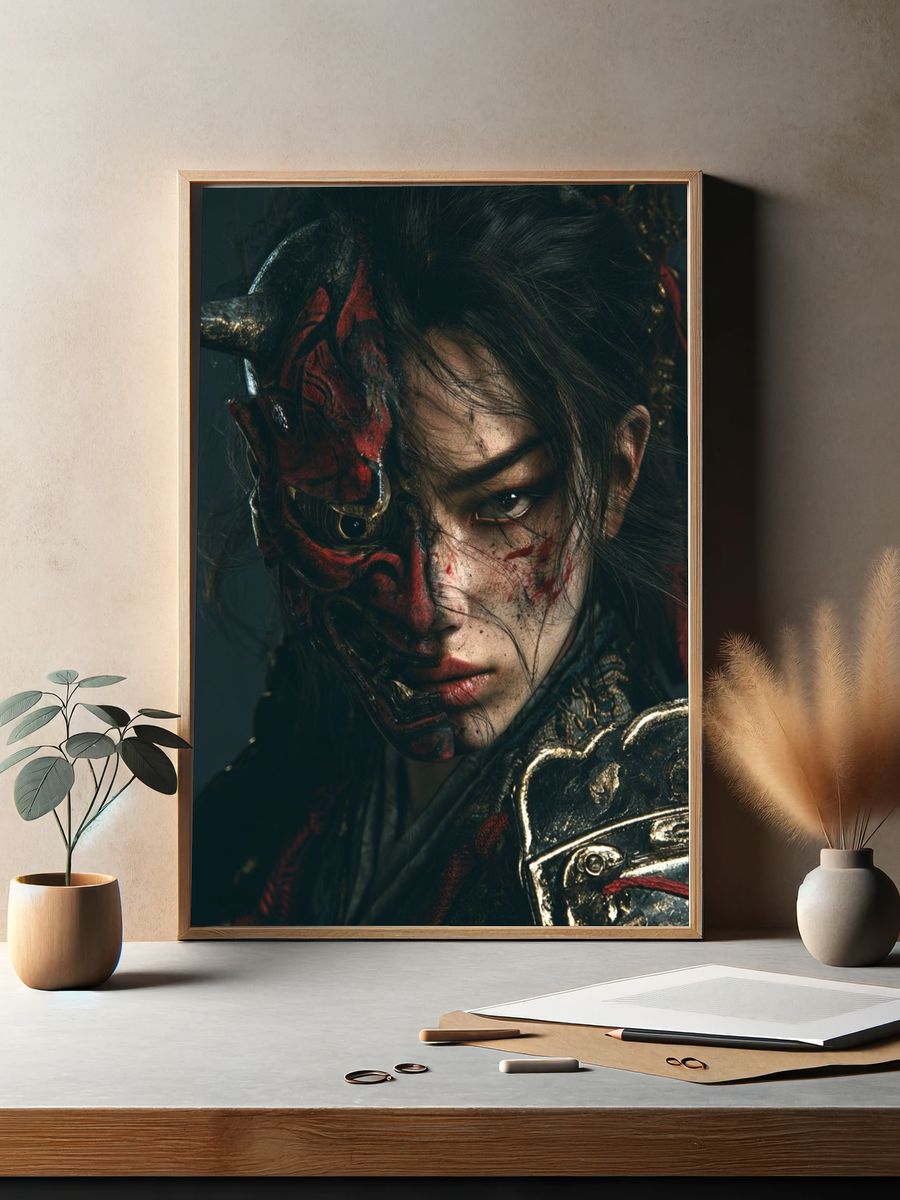 Samurai Demon Portrait Print. — room view 2
