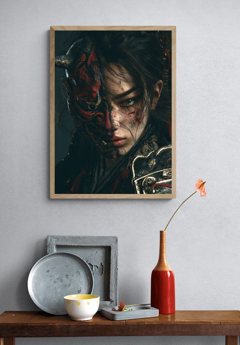 Samurai Demon Portrait Print. — room view 3