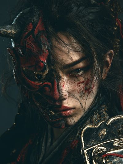 Samurai Demon Portrait Print. poster