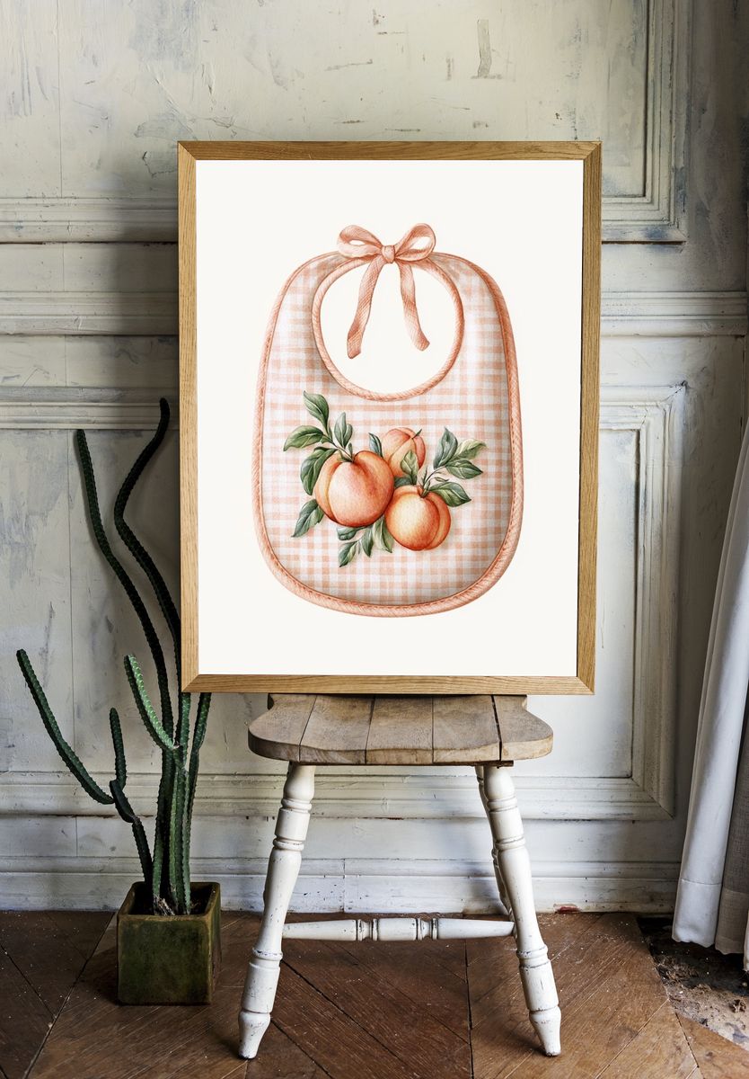 Peach Gingham Bib Illustration Print. — room view 1