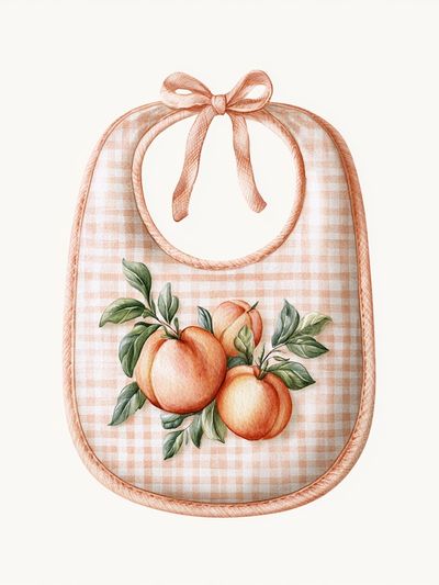 Peach Gingham Bib Illustration Print. poster