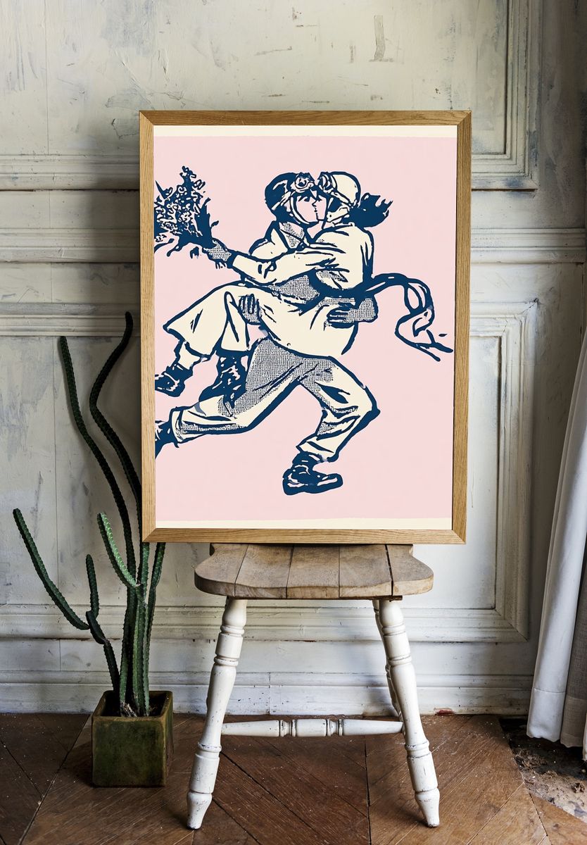 Running Couple Illustration Poster. — room view 1