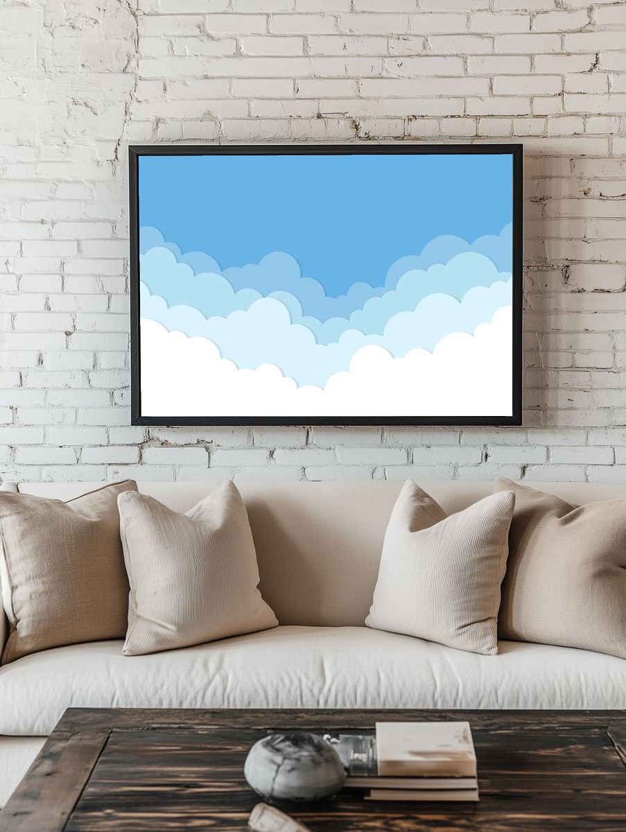 Cloud background, pastel paper cut room preview